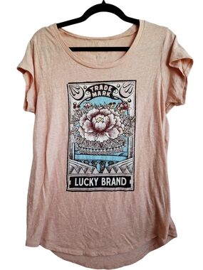 Lucky Brand Peach Short Sleeve Graphic Tee Sz Large Boho